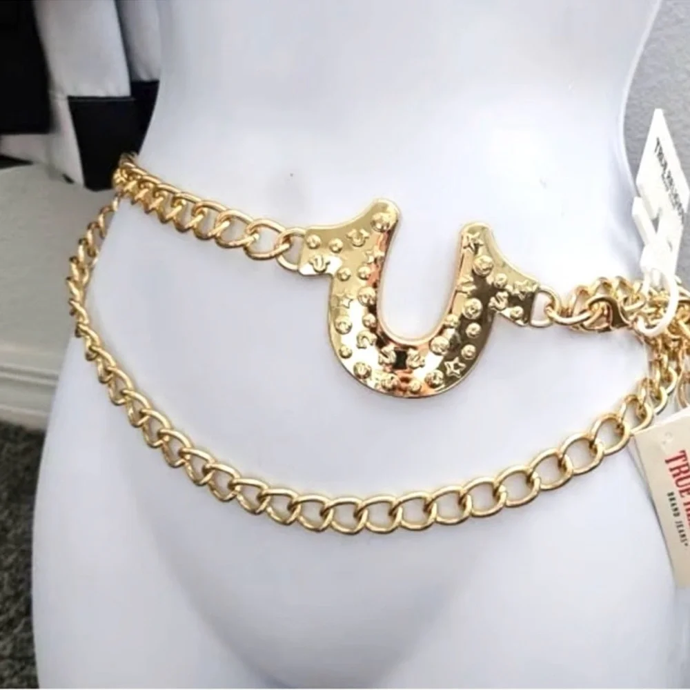 🆕True Religion Gold Horseshoe Chain Statement Belt